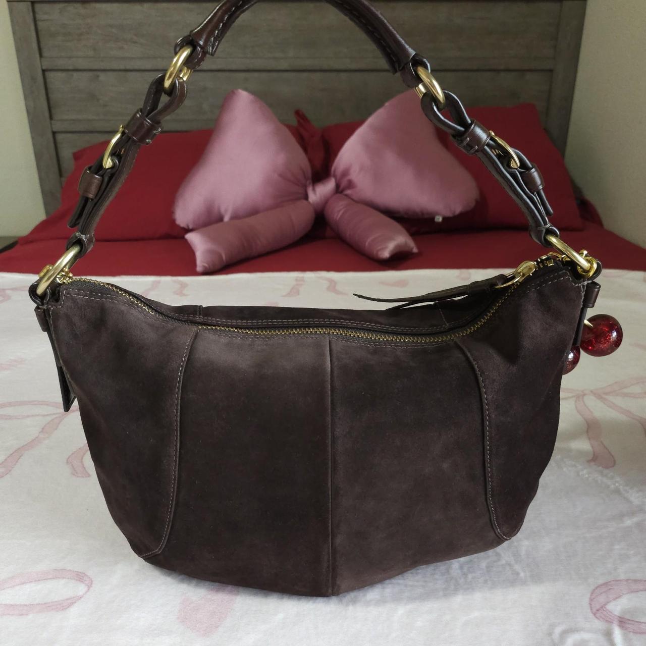 Y2K Vintage Coach Soho Brown Gold Suede Shoulder Bag Purse