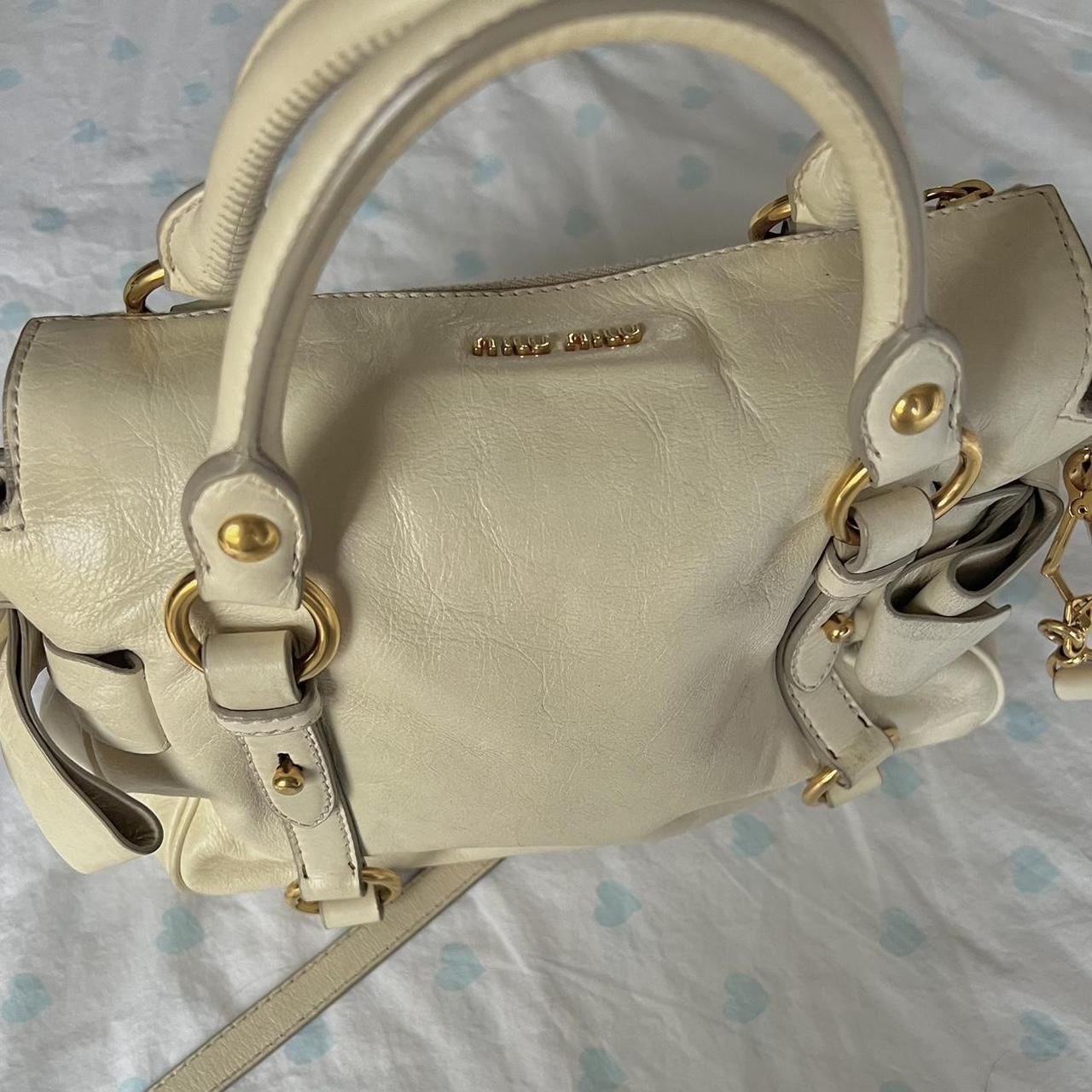 Authentic Cream Miu Miu Vitello Lux Bow Bag With Gold Hardware