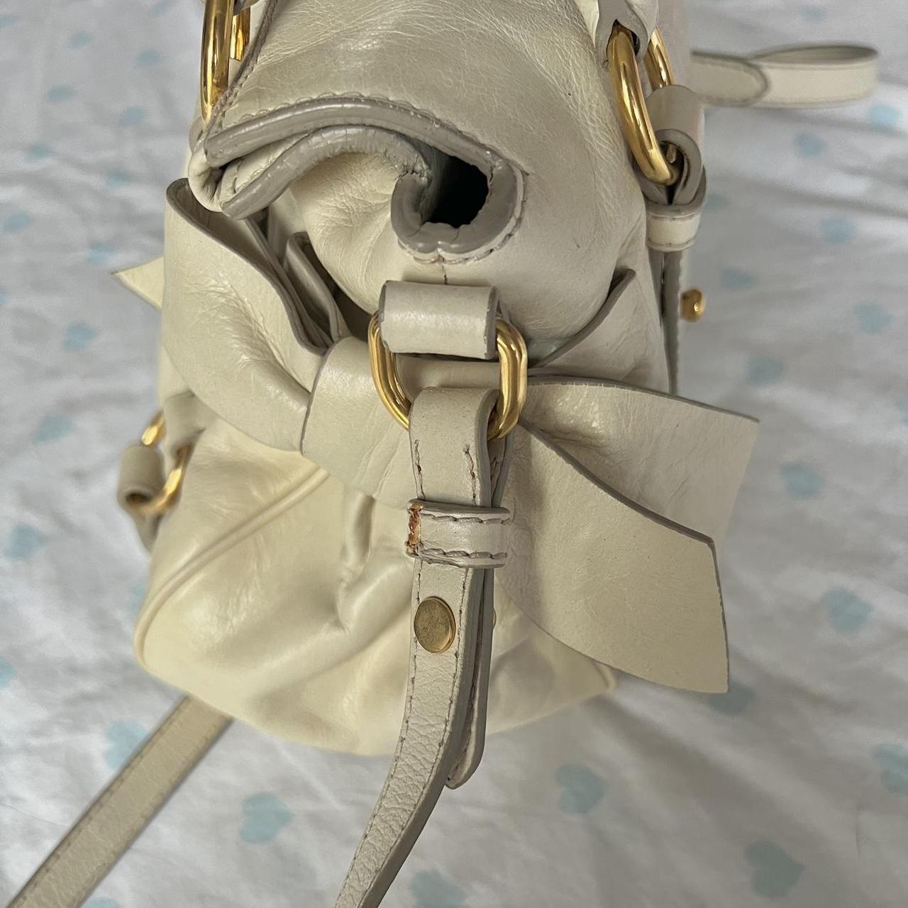 Authentic Cream Miu Miu Vitello Lux Bow Bag With Gold Hardware