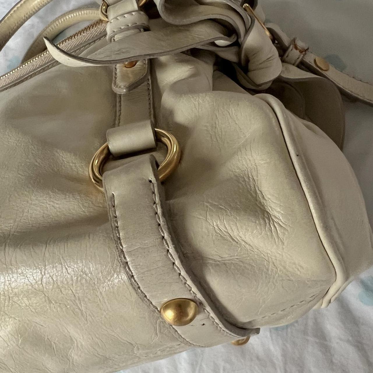 Authentic Cream Miu Miu Vitello Lux Bow Bag With Gold Hardware