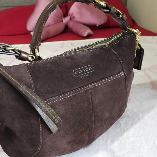 Y2K Vintage Coach Soho Brown Gold Suede Shoulder Bag Purse